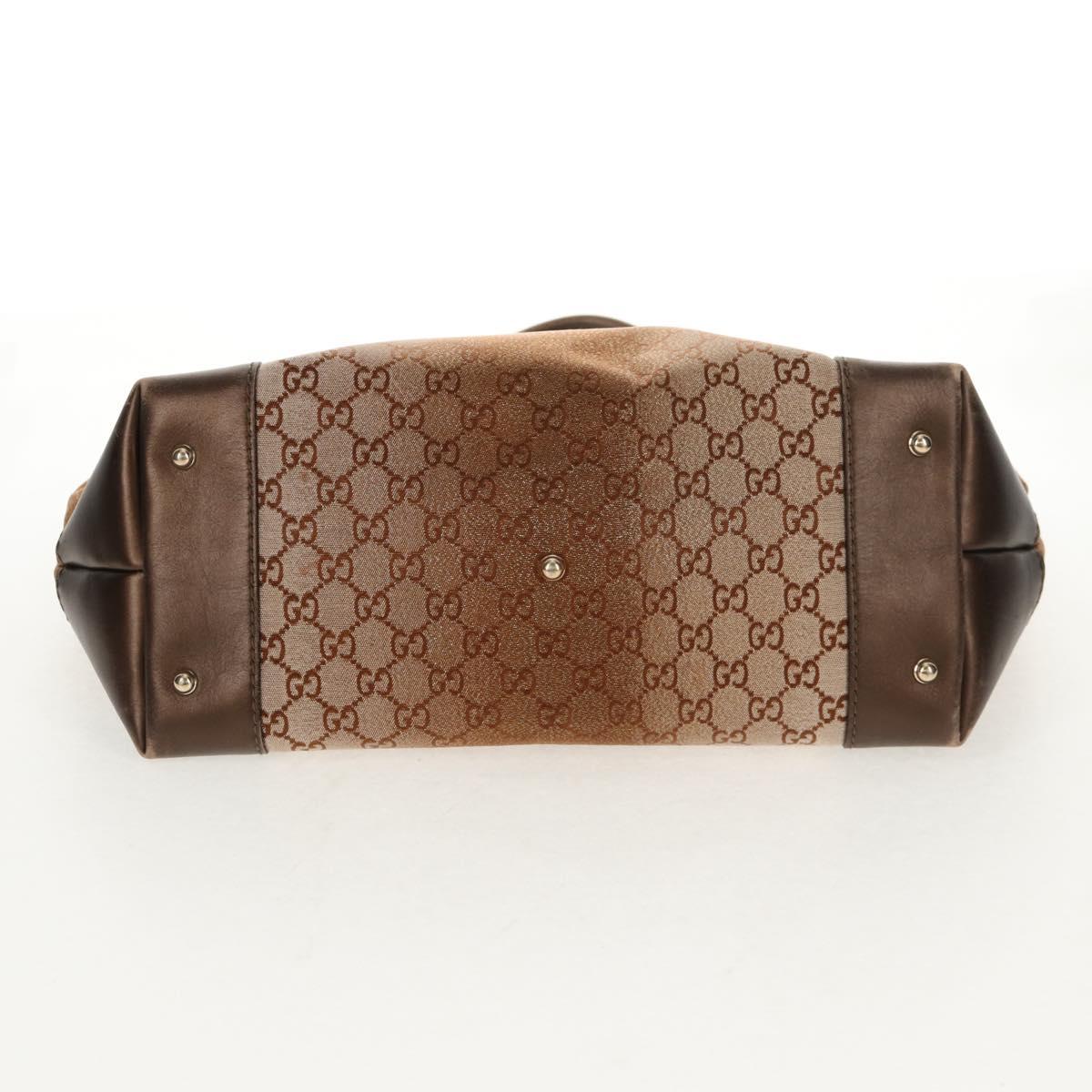 GUCCI GG Canvas Tote Bag Brown Gold Tone Auth ep11063