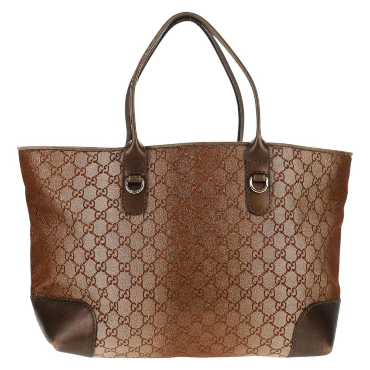 GUCCI GG Canvas Tote Bag Brown Gold Tone Auth ep11063