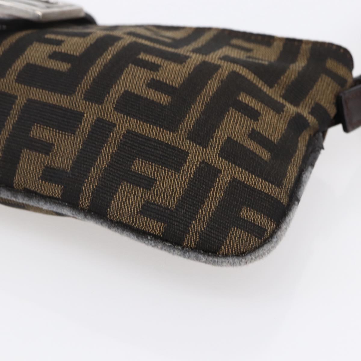 FENDI Zucca Canvas Mamma Baguette Shoulder Bag Black Brown Silver Auth ep11066