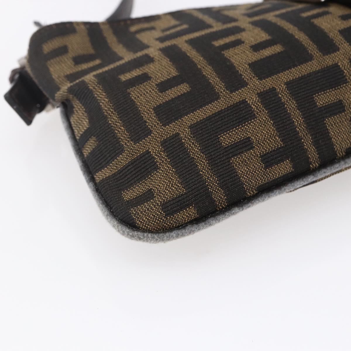 FENDI Zucca Canvas Mamma Baguette Shoulder Bag Black Brown Silver Auth ep11066