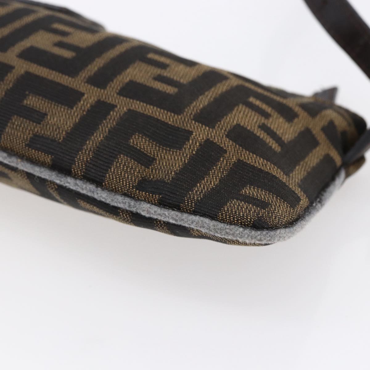 FENDI Zucca Canvas Mamma Baguette Shoulder Bag Black Brown Silver Auth ep11066