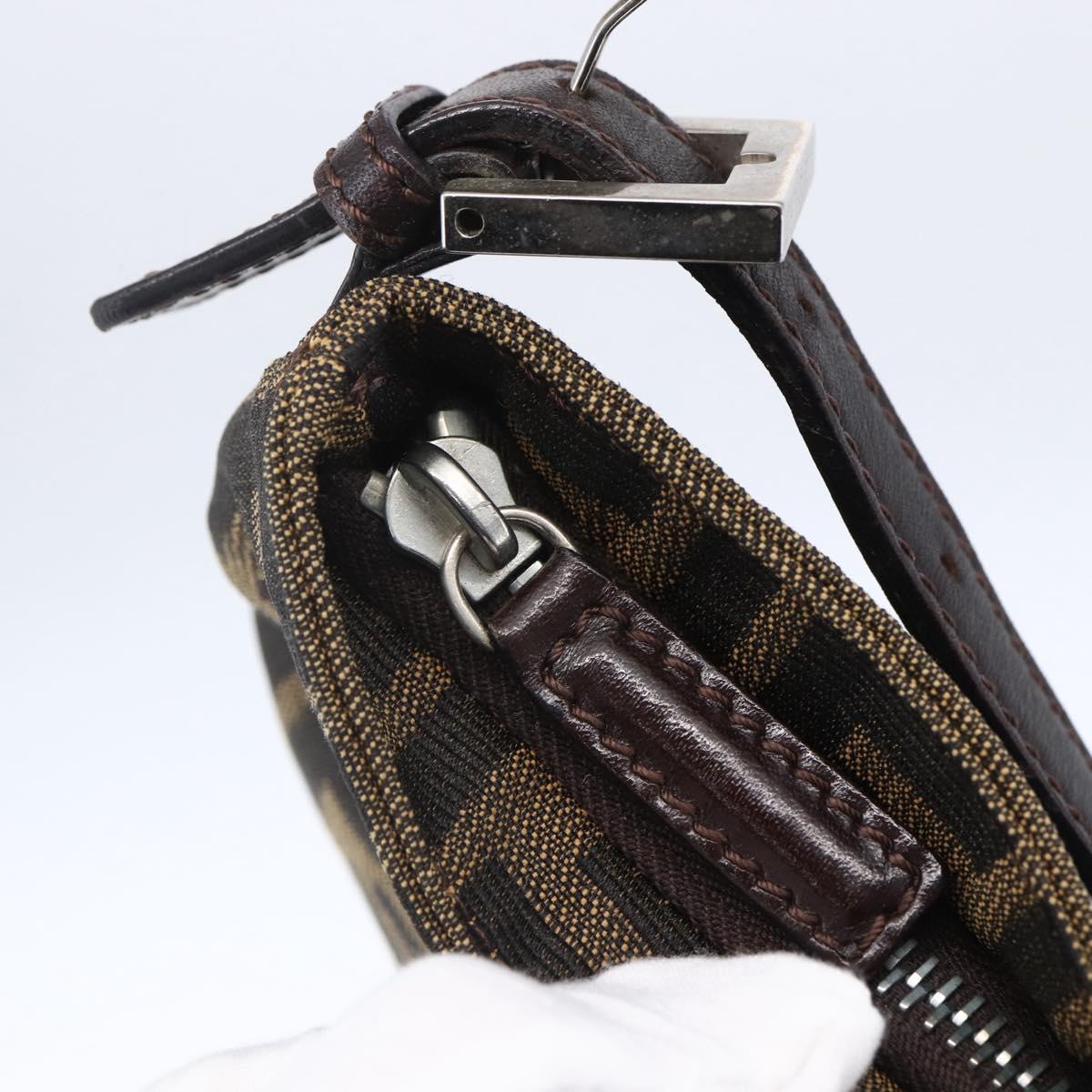 FENDI Zucca Canvas Mamma Baguette Shoulder Bag Black Brown Silver Auth ep11066