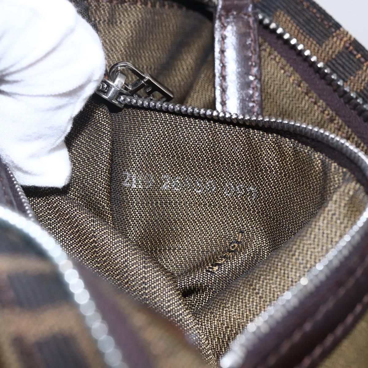 FENDI Zucca Canvas Mamma Baguette Shoulder Bag Black Brown Silver Auth ep11066