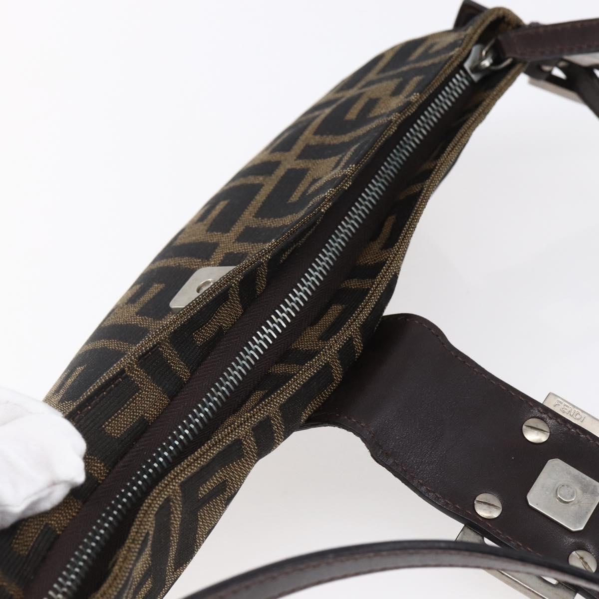 FENDI Zucca Canvas Mamma Baguette Shoulder Bag Black Brown Silver Auth ep11066