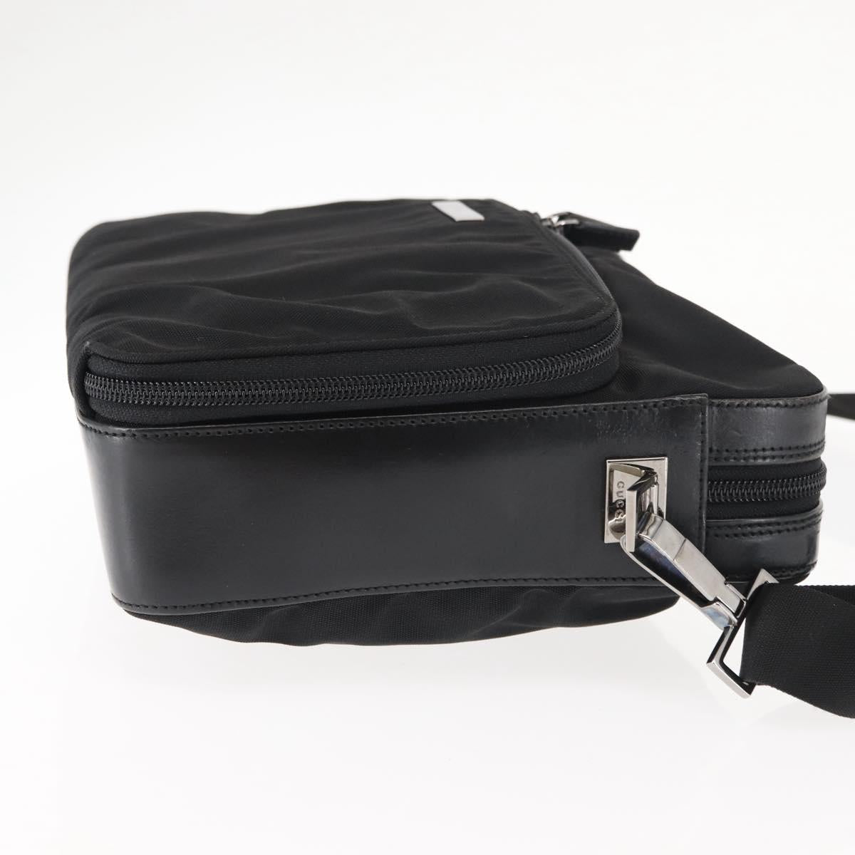 GUCCI Shoulder Bag Nylon Leather Black Auth ep11070