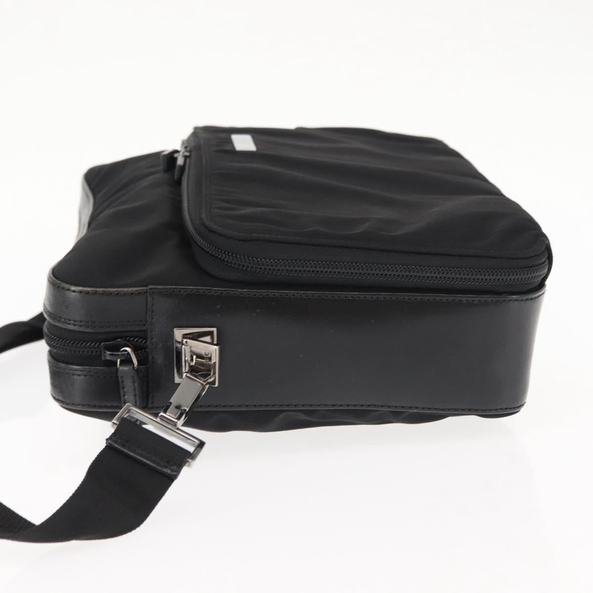 GUCCI Shoulder Bag Nylon Leather Black Auth ep11070