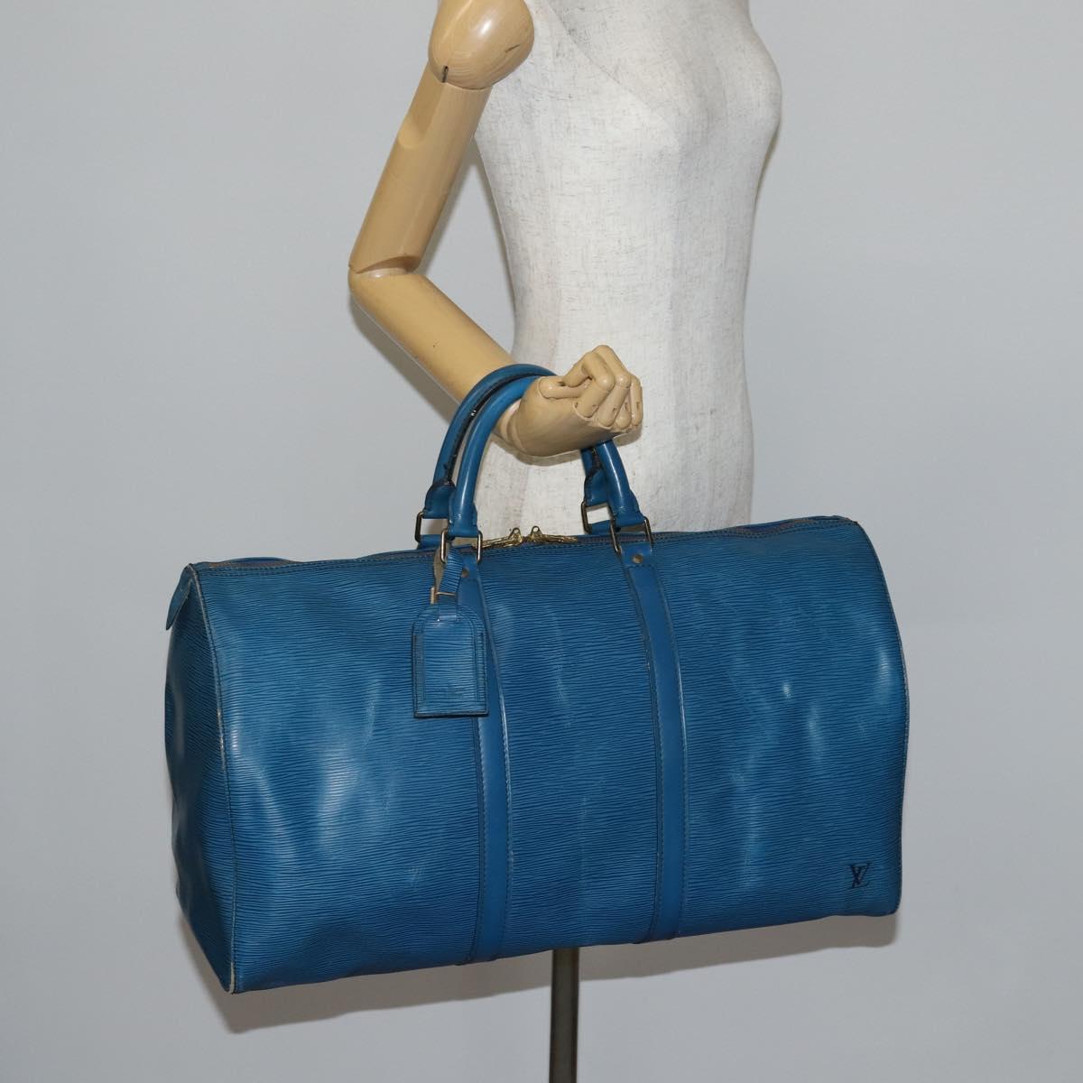 LOUIS VUITTON Epi Keepall 50 Boston Bag Blue M42965 LV Auth ep11073