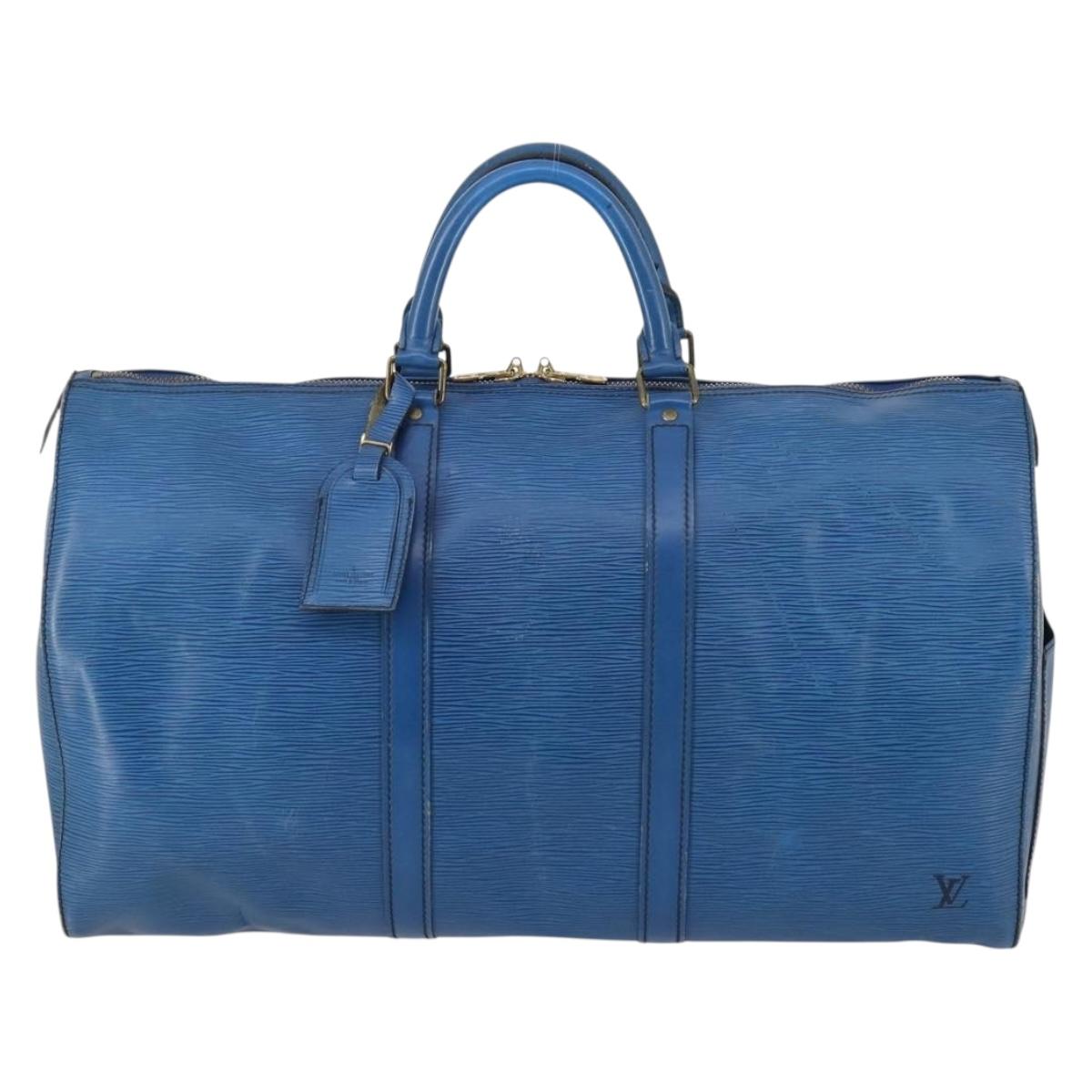 LOUIS VUITTON Epi Keepall 50 Boston Bag Blue M42965 LV Auth ep11073