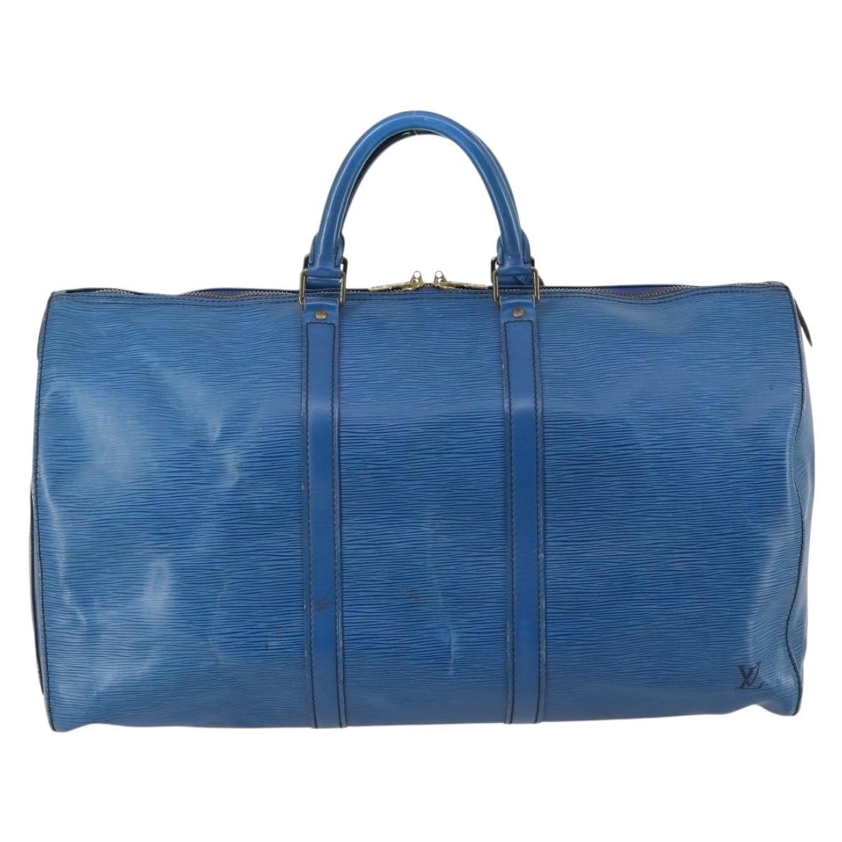 LOUIS VUITTON Epi Keepall 50 Boston Bag Blue M42965 LV Auth ep11073