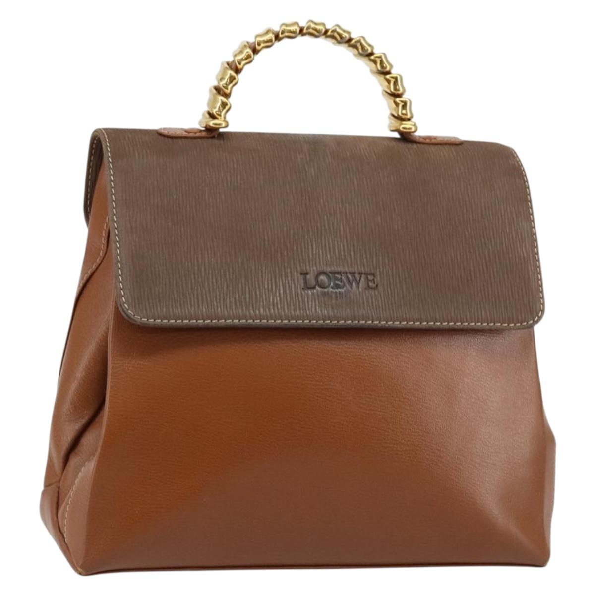 LOEWE Velazquez Hand Bag Suede Leather Brown Gold Auth ep11077