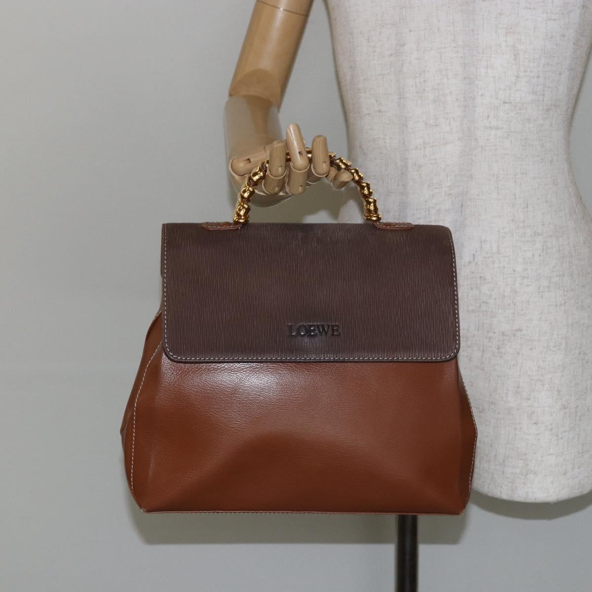 LOEWE Velazquez Hand Bag Suede Leather Brown Gold Auth ep11077