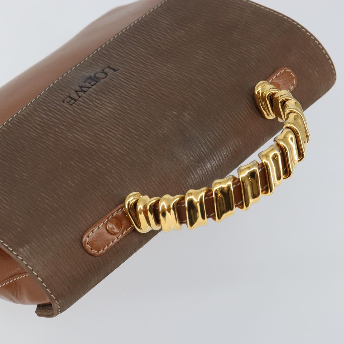 LOEWE Velazquez Hand Bag Suede Leather Brown Gold Auth ep11077