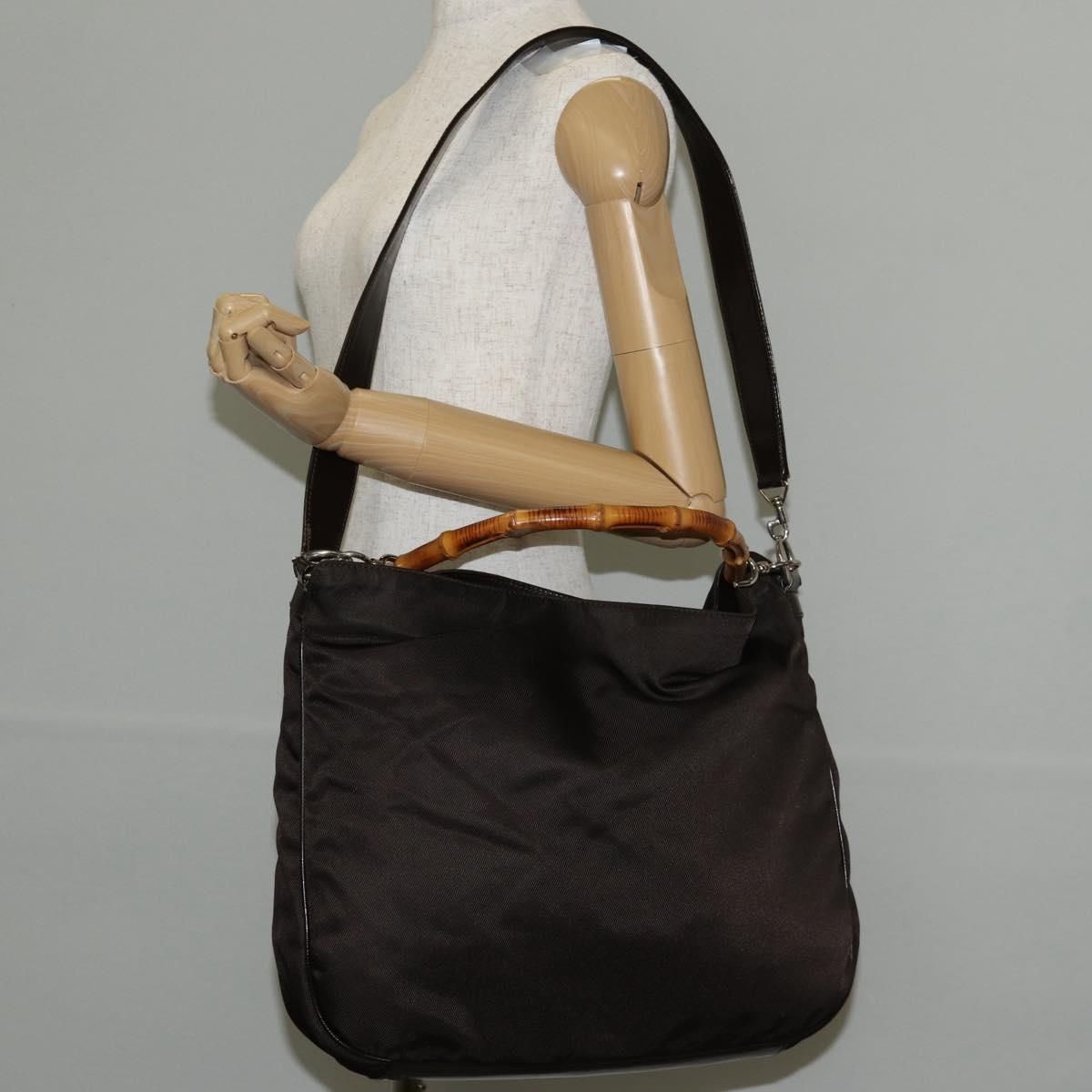 GUCCI Bamboo Hand Bag Nylon 2way Brown Auth ep11084