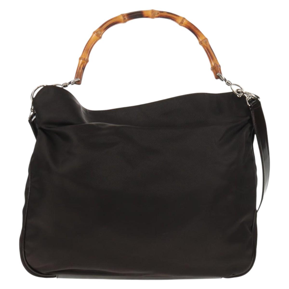GUCCI Bamboo Hand Bag Nylon 2way Brown Auth ep11084