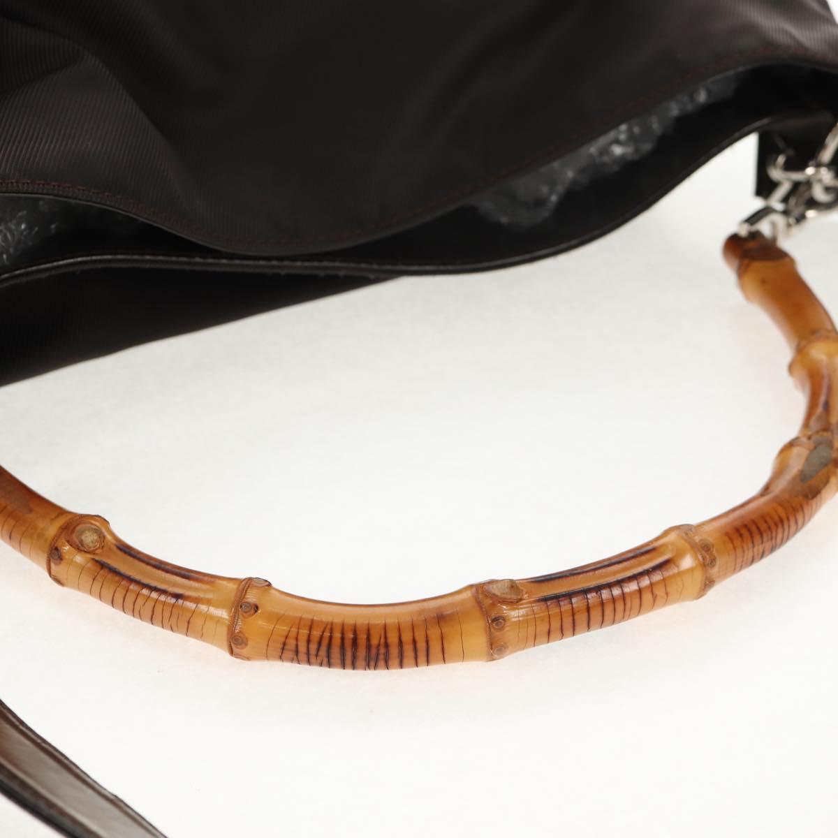 GUCCI Bamboo Hand Bag Nylon 2way Brown Auth ep11084