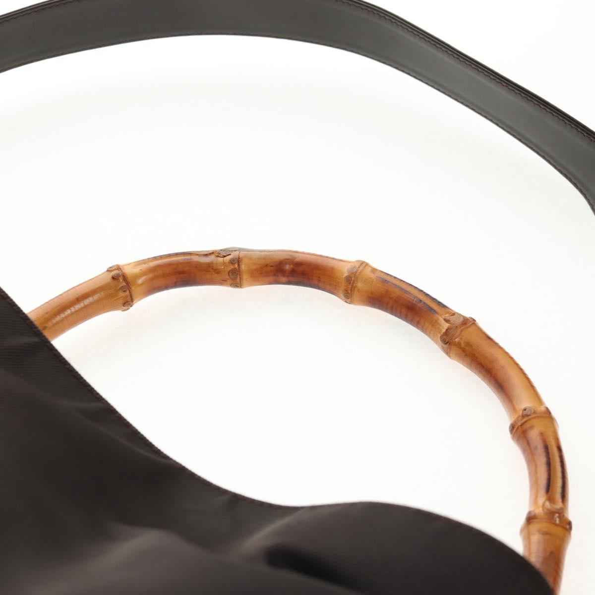 GUCCI Bamboo Hand Bag Nylon 2way Brown Auth ep11084