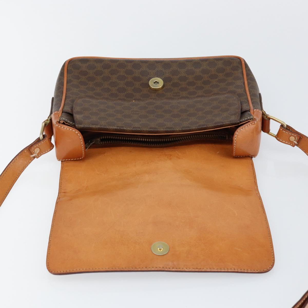 CELINE Macadam Canvas Shoulder Bag PVC Leather Brown Gold Auth ep11087