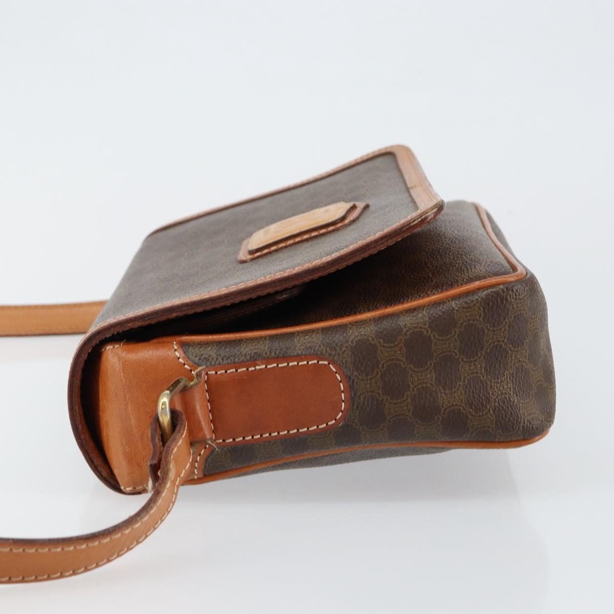 CELINE Macadam Canvas Shoulder Bag PVC Leather Brown Gold Auth ep11087