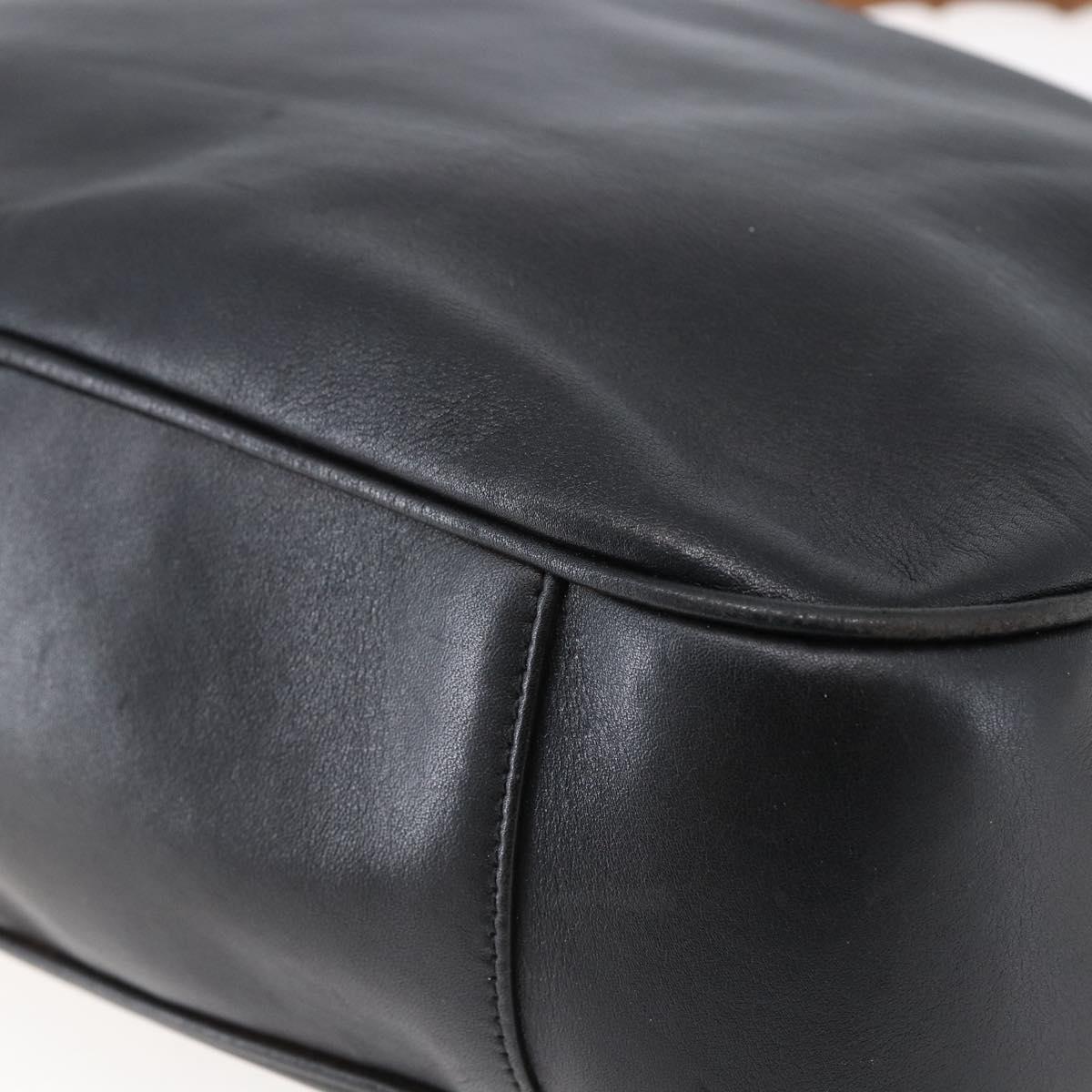 GUCCI Bamboo Hand Bag Leather 2way Black Gold 001 1781 1577 Auth ep11092