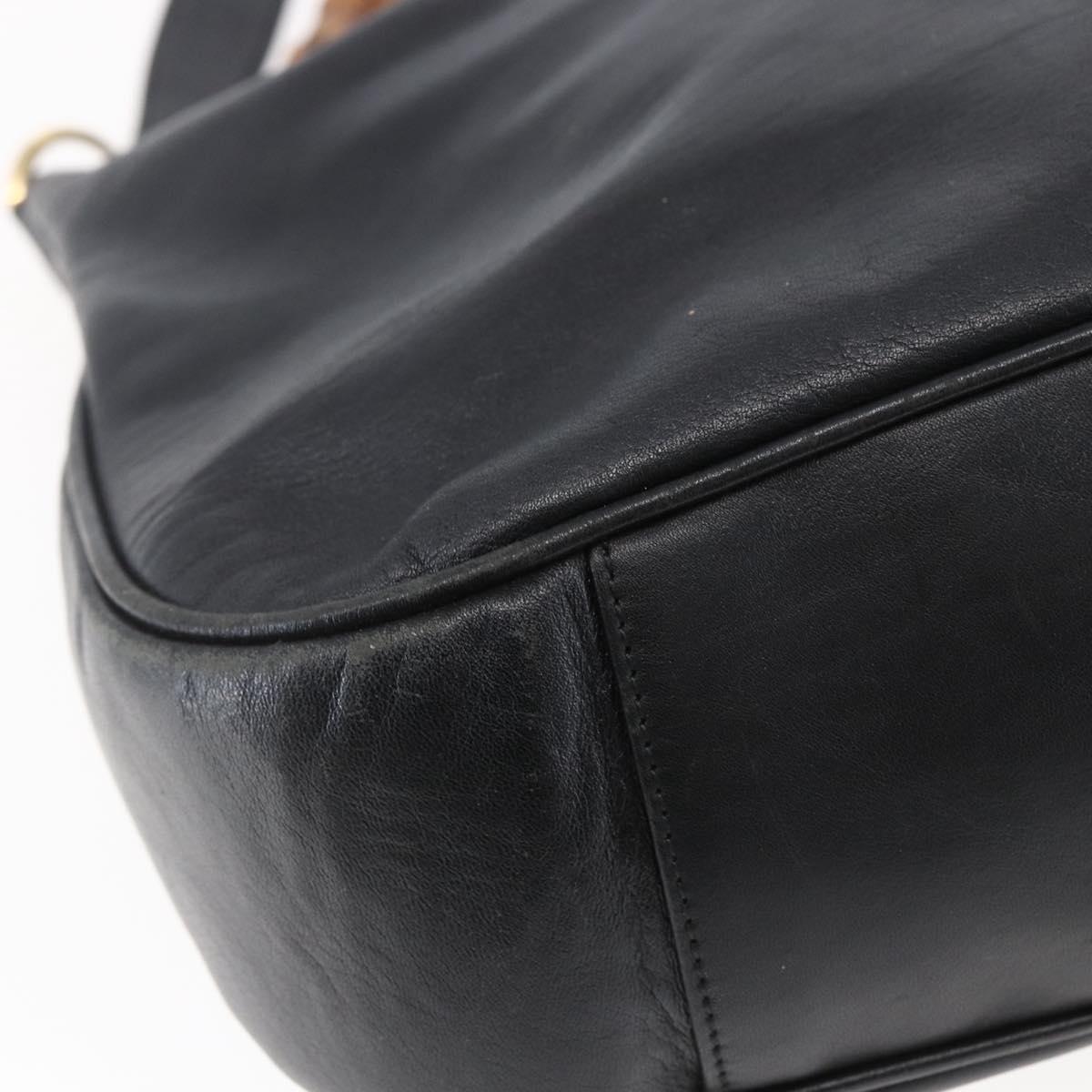 GUCCI Bamboo Hand Bag Leather 2way Black Gold 001 1781 1577 Auth ep11092