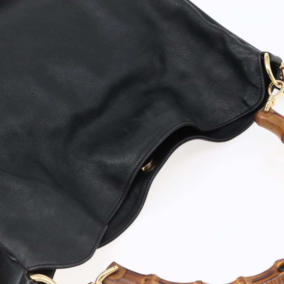 GUCCI Bamboo Hand Bag Leather 2way Black Gold 001 1781 1577 Auth ep11092
