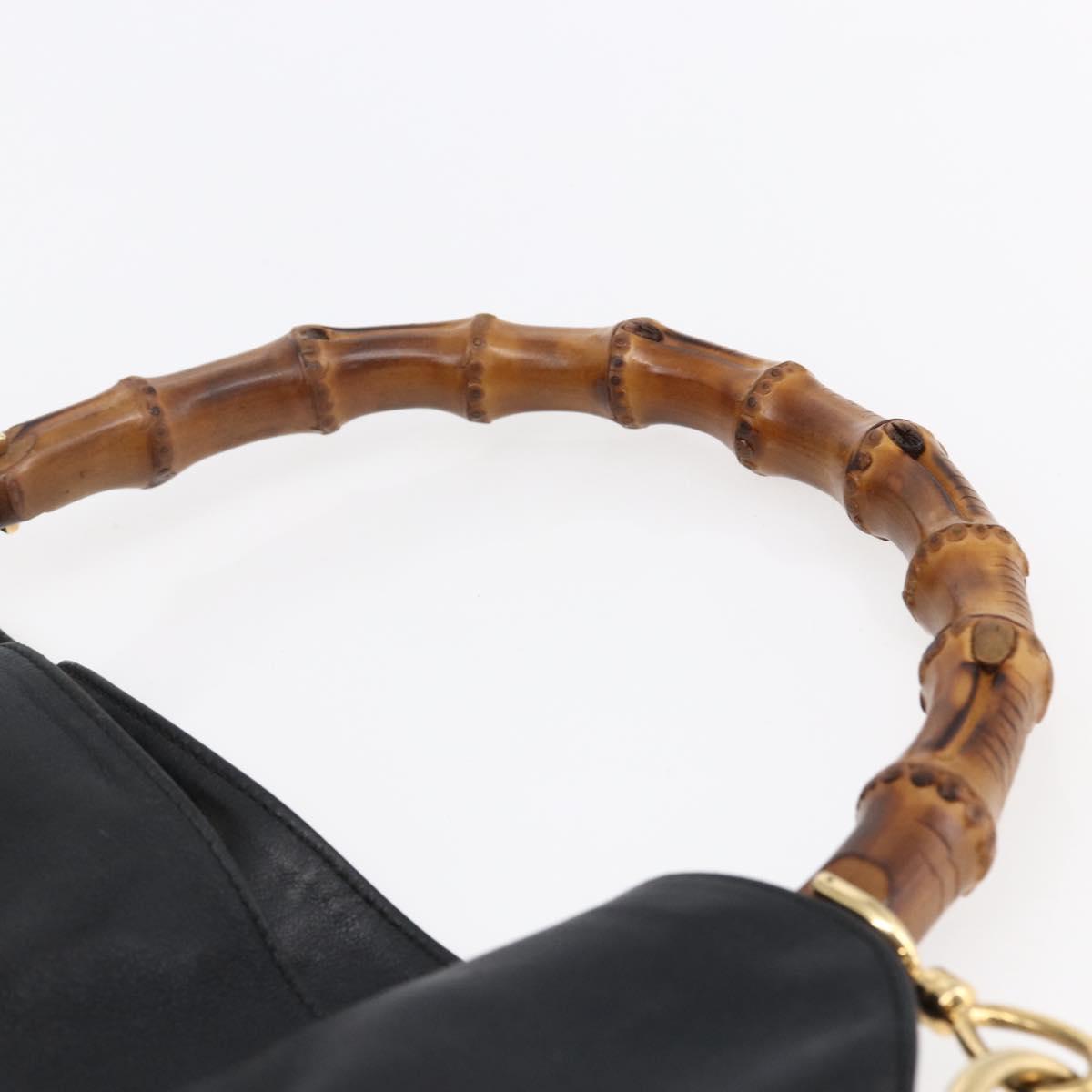 GUCCI Bamboo Hand Bag Leather 2way Black Gold 001 1781 1577 Auth ep11092