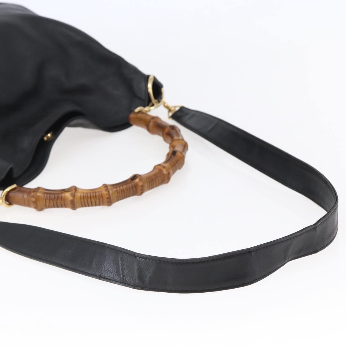 GUCCI Bamboo Hand Bag Leather 2way Black Gold 001 1781 1577 Auth ep11092