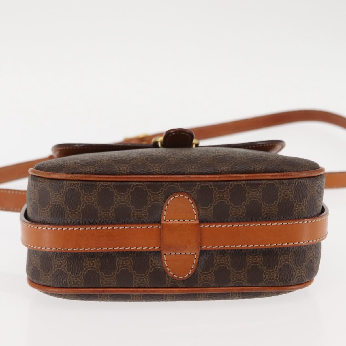 CELINE Macadam Canvas Shoulder Bag PVC Leather Brown Gold Auth ep11093