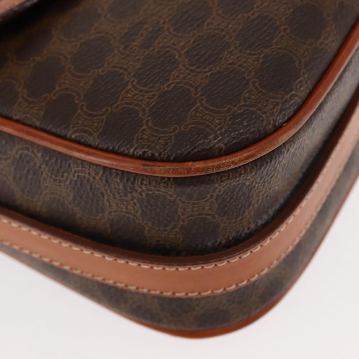 CELINE Macadam Canvas Shoulder Bag PVC Leather Brown Gold Auth ep11093