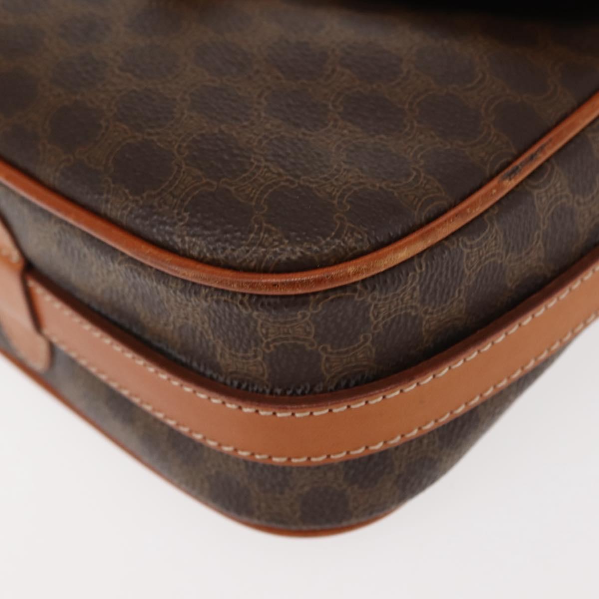 CELINE Macadam Canvas Shoulder Bag PVC Leather Brown Gold Auth ep11093