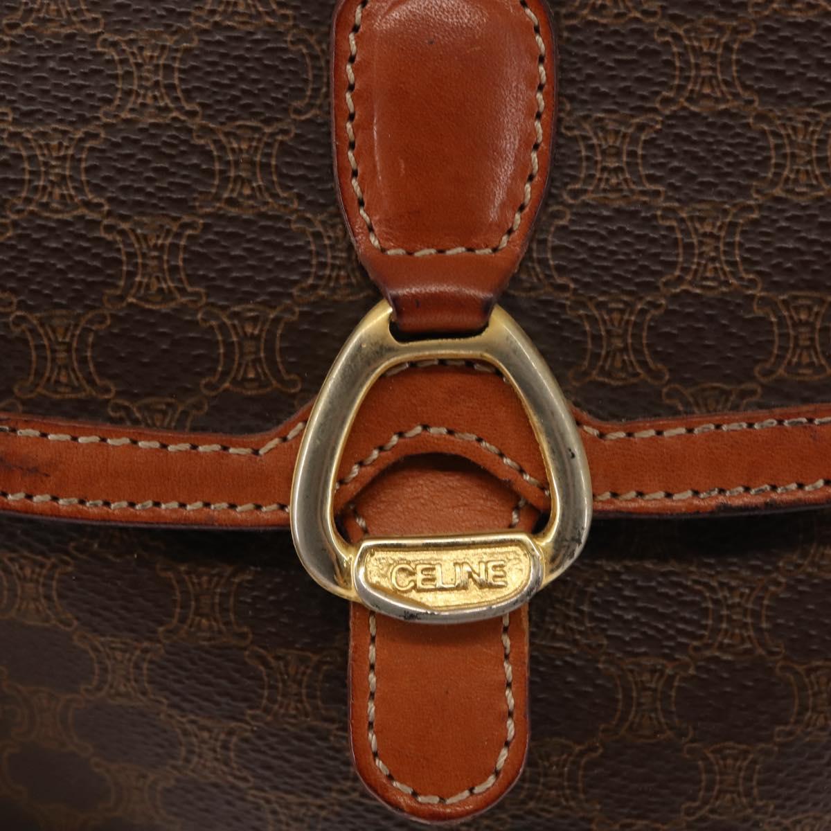 CELINE Macadam Canvas Shoulder Bag PVC Leather Brown Gold Auth ep11093