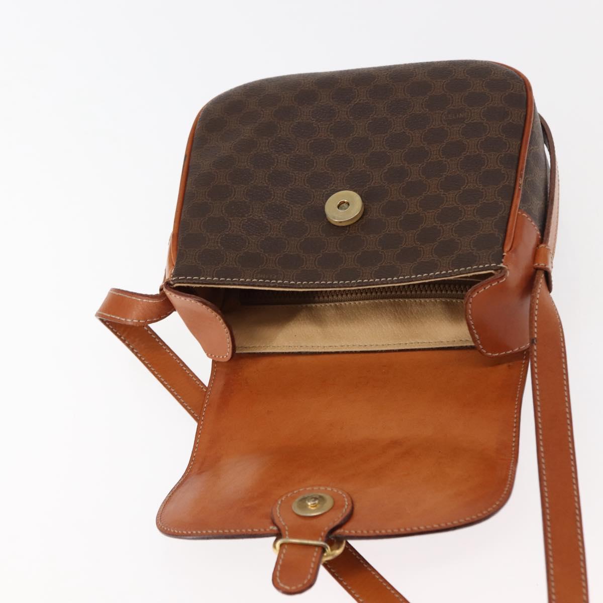 CELINE Macadam Canvas Shoulder Bag PVC Leather Brown Gold Auth ep11093