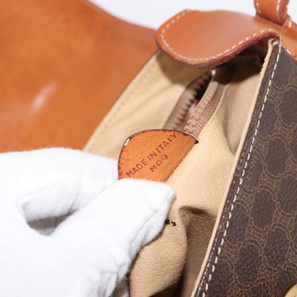 CELINE Macadam Canvas Shoulder Bag PVC Leather Brown Gold Auth ep11093