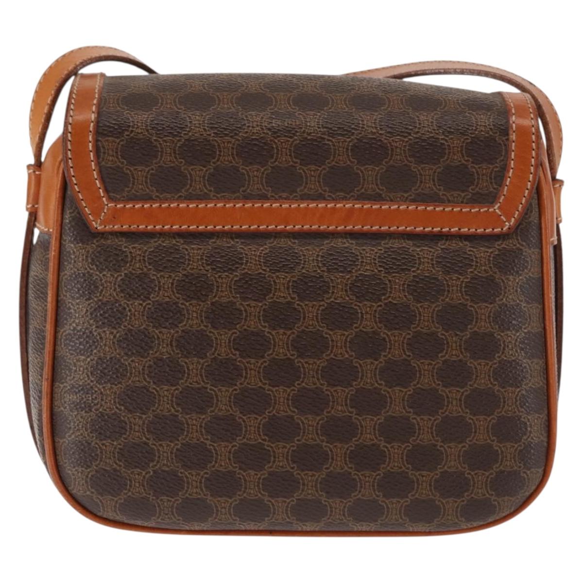 CELINE Macadam Canvas Shoulder Bag PVC Leather Brown Gold Auth ep11093