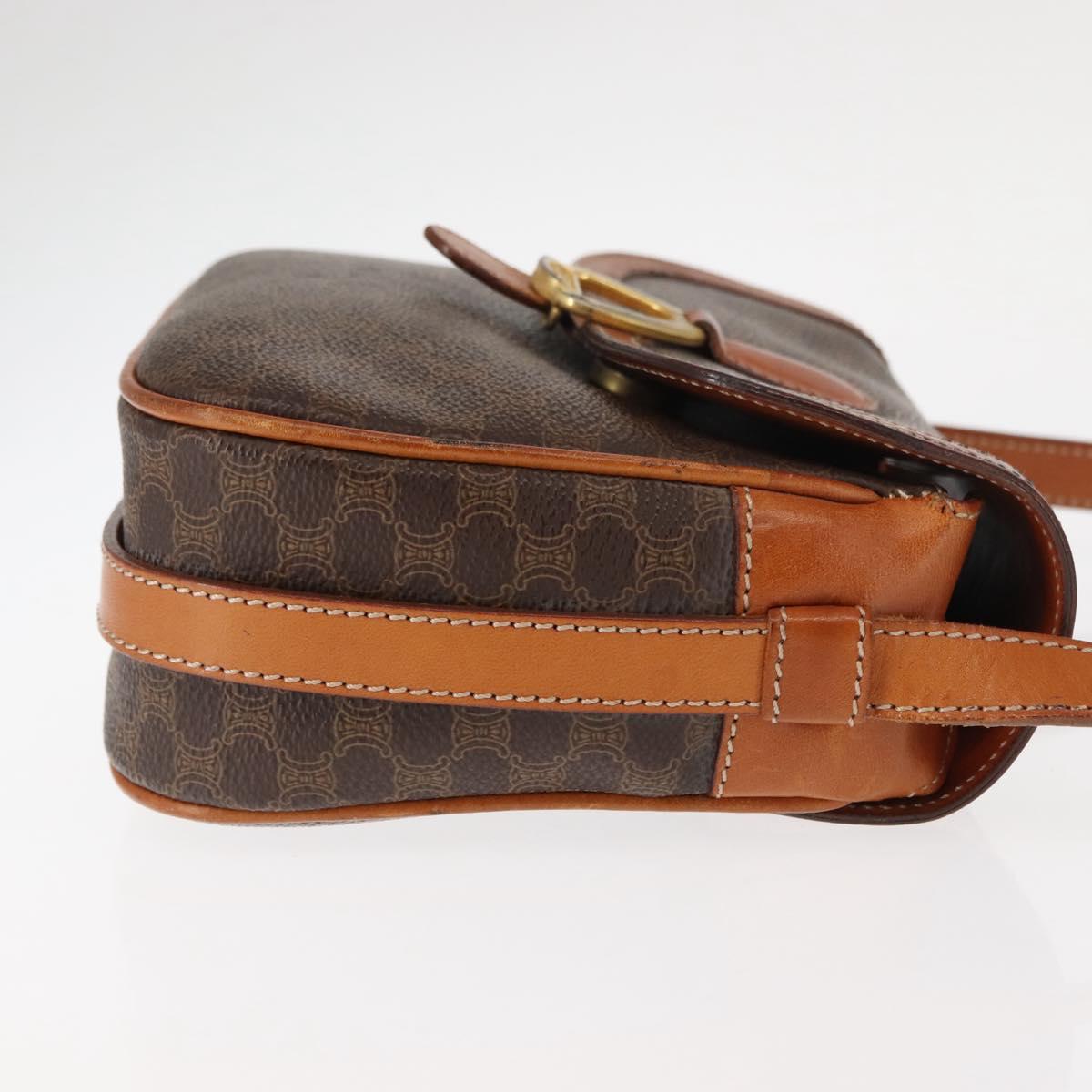 CELINE Macadam Canvas Shoulder Bag PVC Leather Brown Gold Auth ep11093