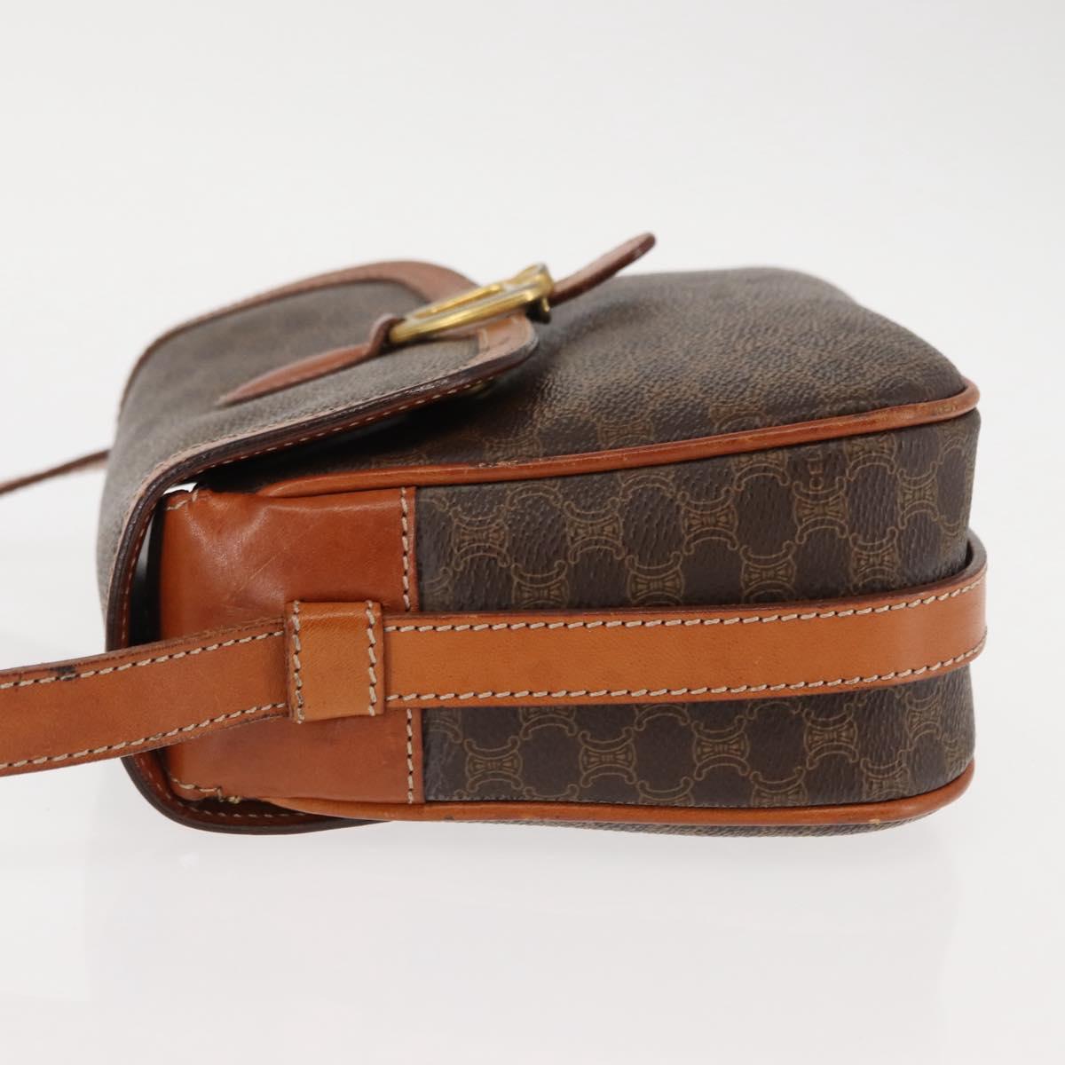 CELINE Macadam Canvas Shoulder Bag PVC Leather Brown Gold Auth ep11093