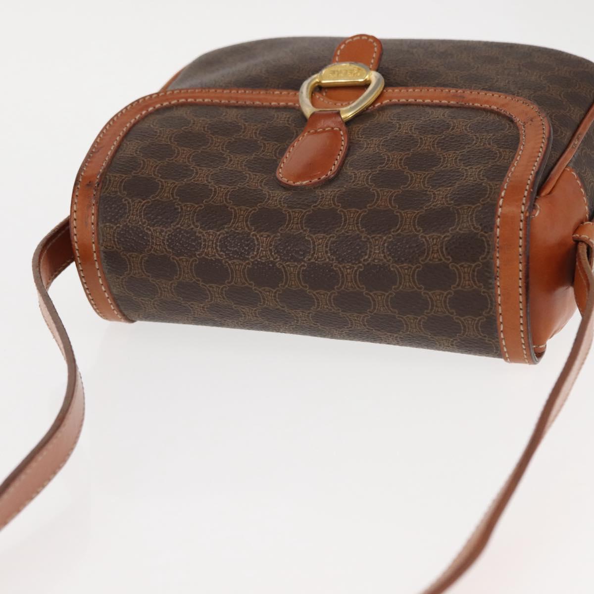 CELINE Macadam Canvas Shoulder Bag PVC Leather Brown Gold Auth ep11093