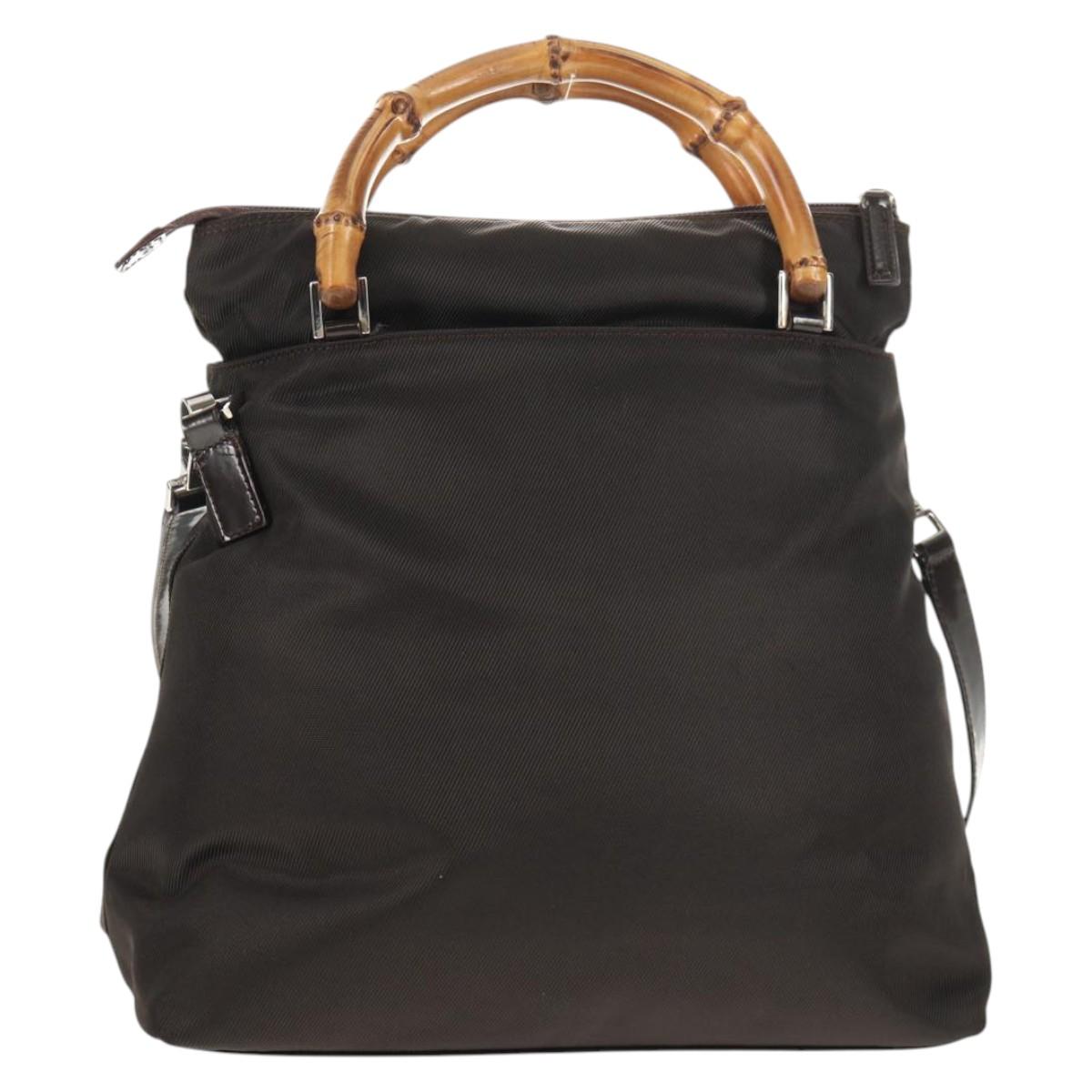 GUCCI Bamboo Hand Bag Nylon 2way Brown Auth ep11094