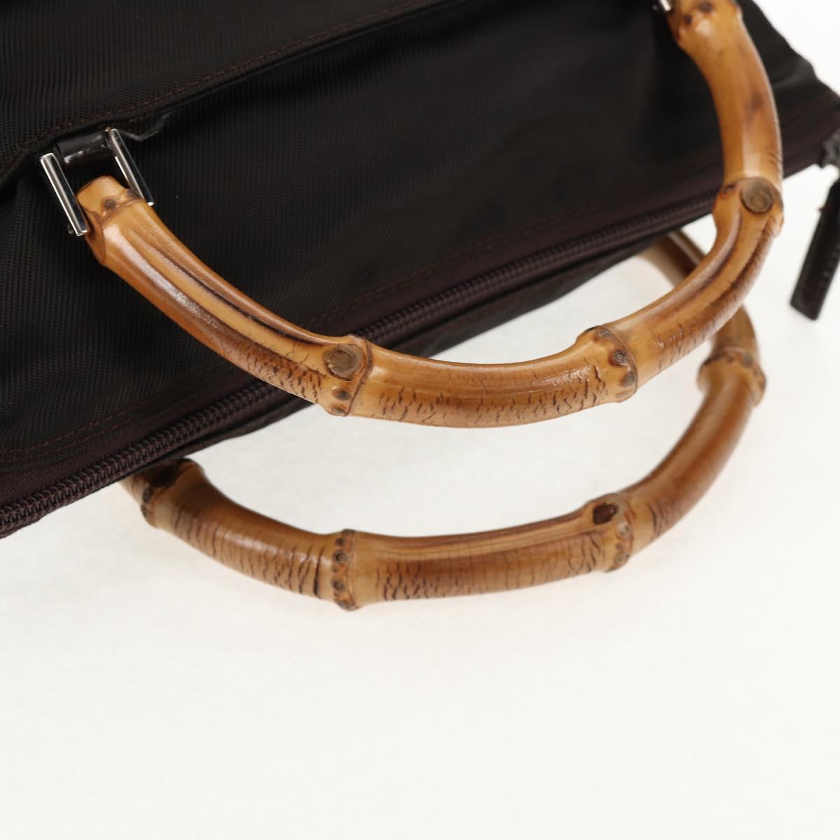 GUCCI Bamboo Hand Bag Nylon 2way Brown Auth ep11094