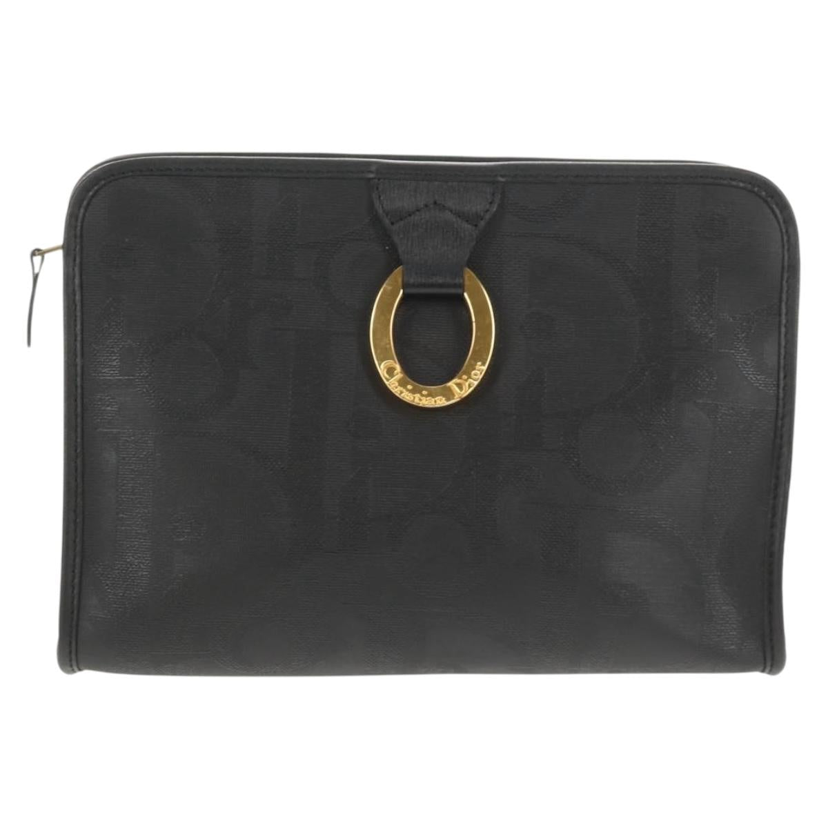 Christian Dior Trotter Canvas Clutch Bag PVC Black Gold Auth ep11095V