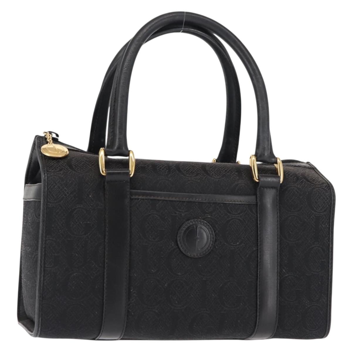 GUCCI Hand Bag Canvas Black Gold Auth ep11115