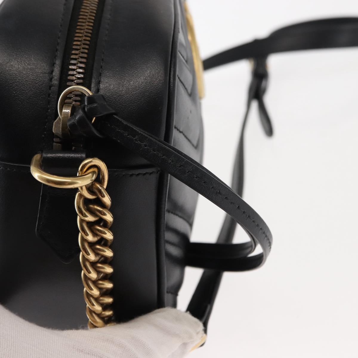 GUCCI GG Marmont Shoulder Bag Leather Black Gold 447632 Auth ep11116