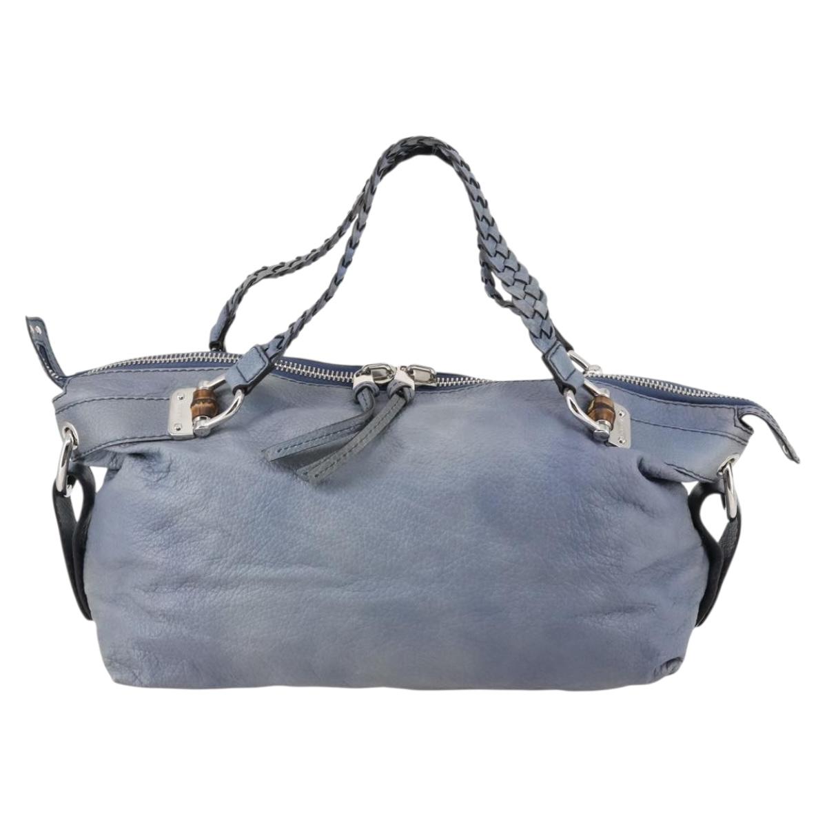 GUCCI Bamboo Tote Bag Leather Blue Auth ep11117