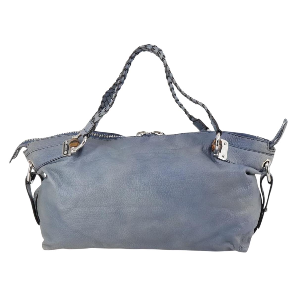 GUCCI Bamboo Tote Bag Leather Blue Auth ep11117