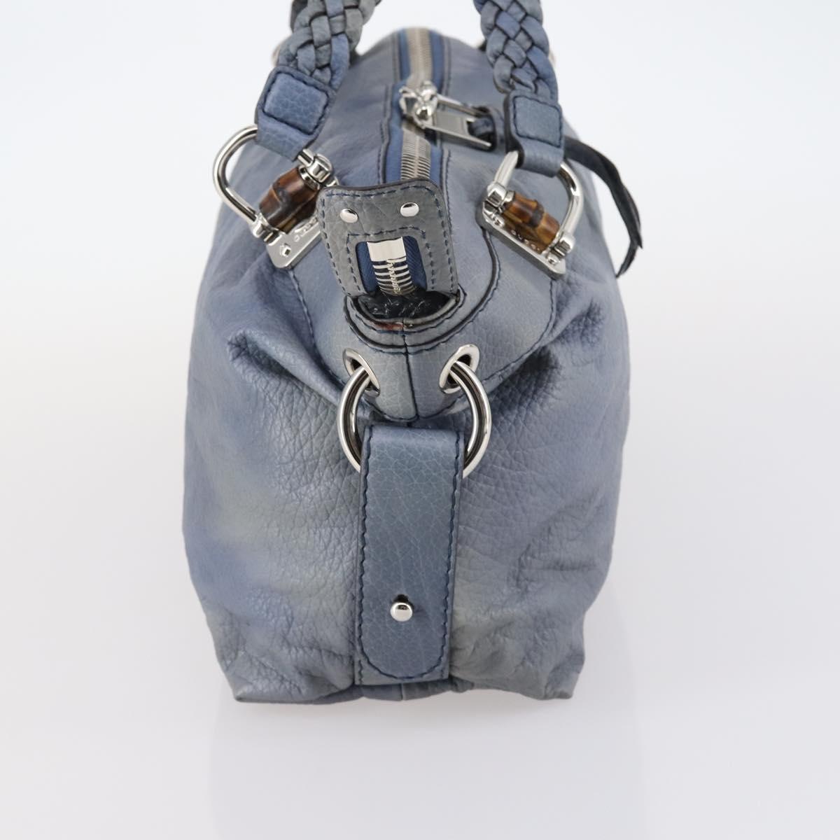 GUCCI Bamboo Tote Bag Leather Blue Auth ep11117