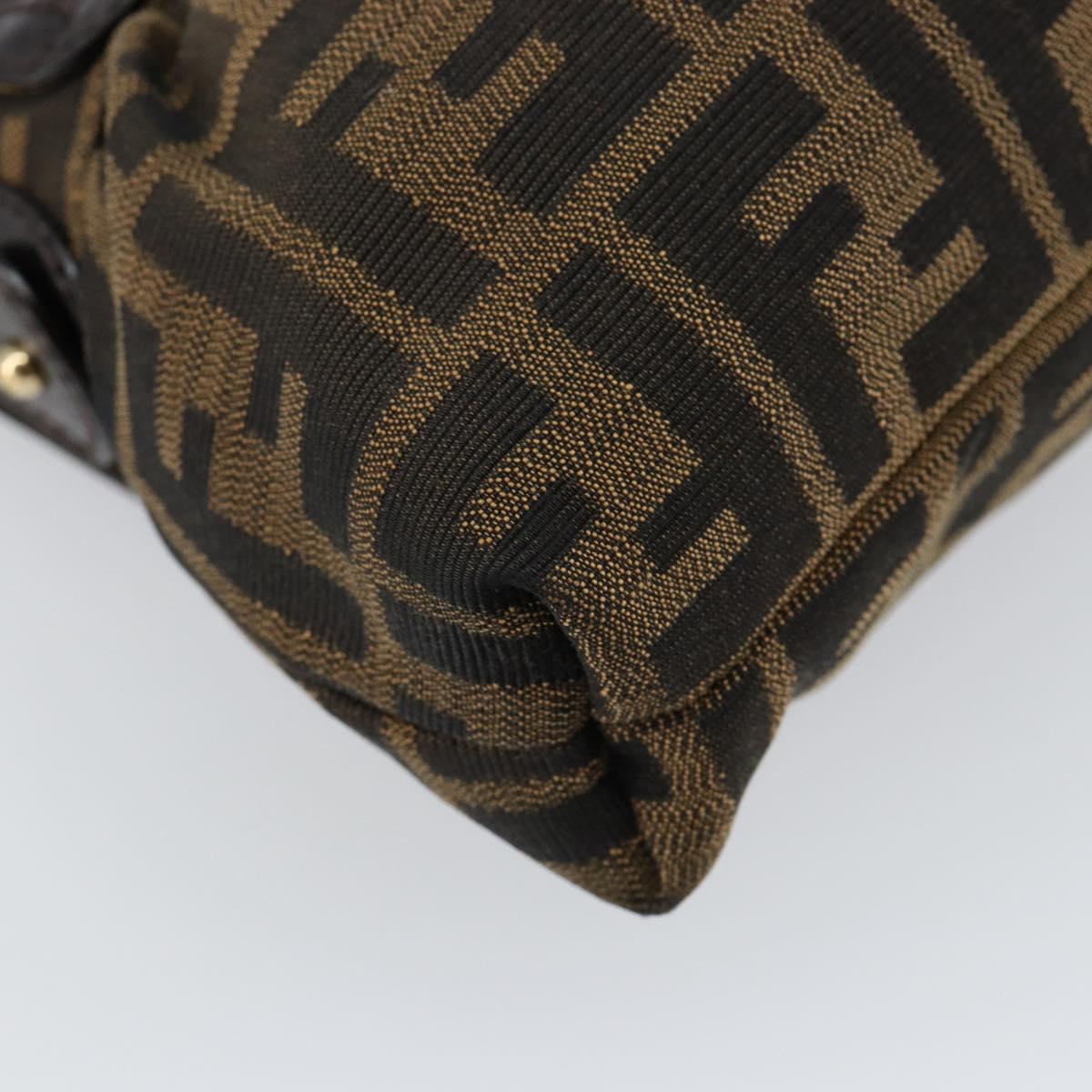 FENDI Zucca Canvas Shoulder Bag Brown Black Auth ep11118