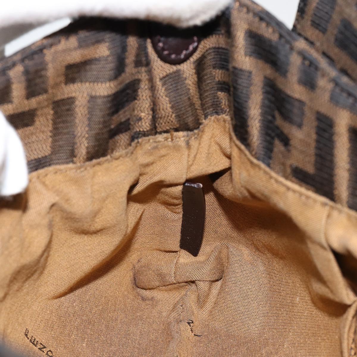 FENDI Zucca Canvas Shoulder Bag Brown Black Auth ep11118