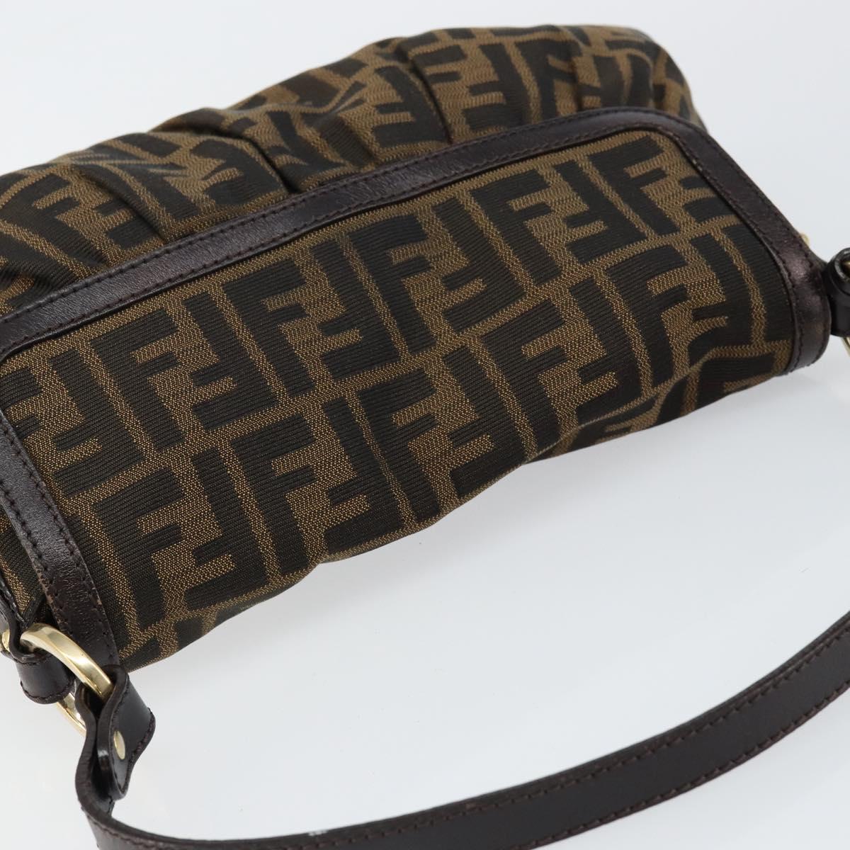 FENDI Zucca Canvas Shoulder Bag Brown Black Auth ep11118