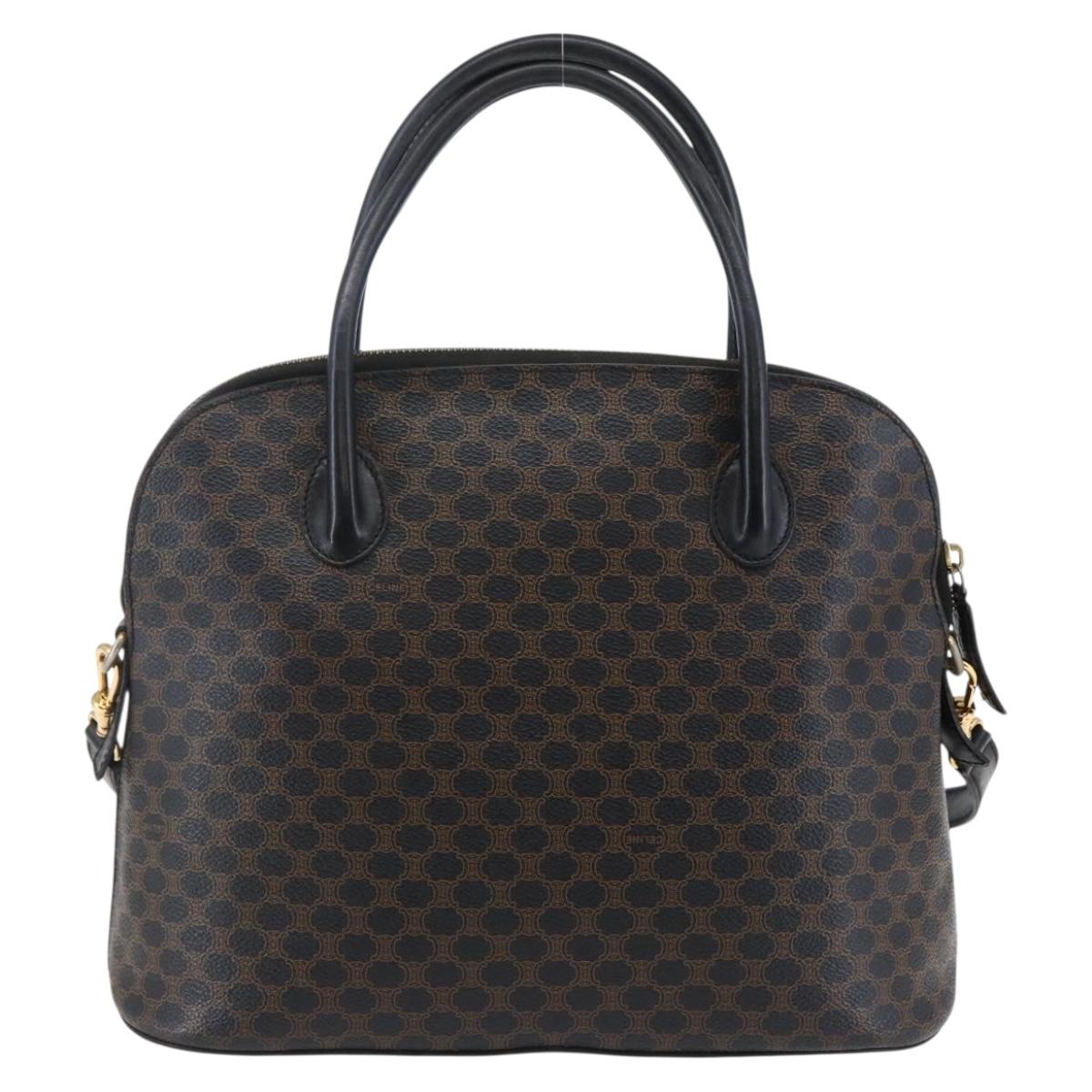 CELINE Macadam Canvas Hand Bag PVC Leather 2way Black Gold Auth ep11119