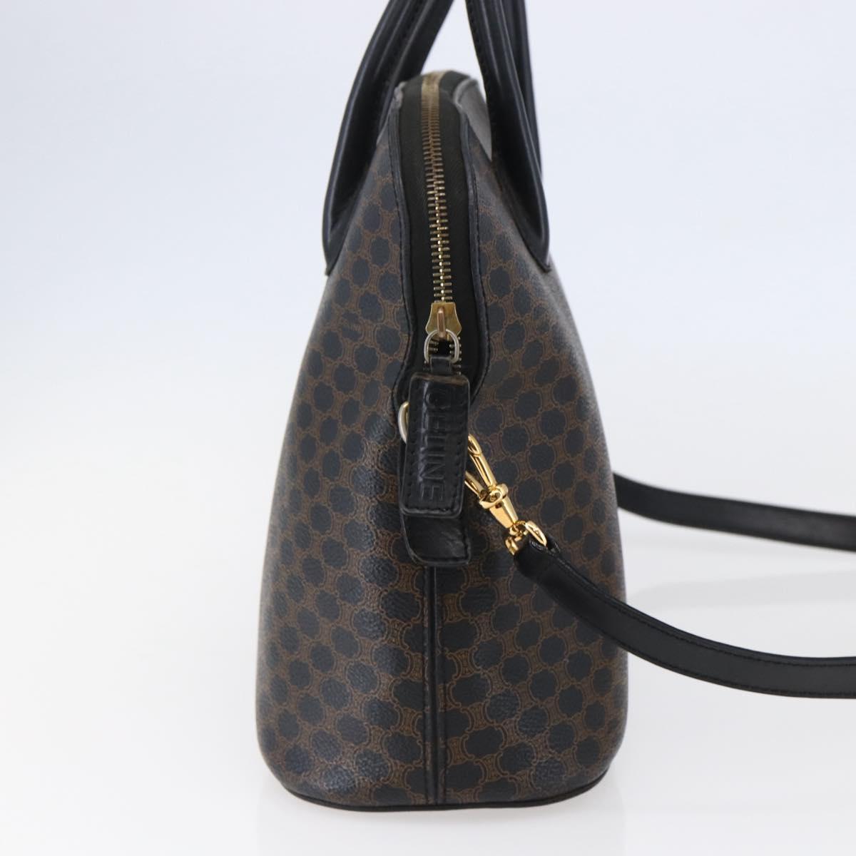 CELINE Macadam Canvas Hand Bag PVC Leather 2way Black Gold Auth ep11119